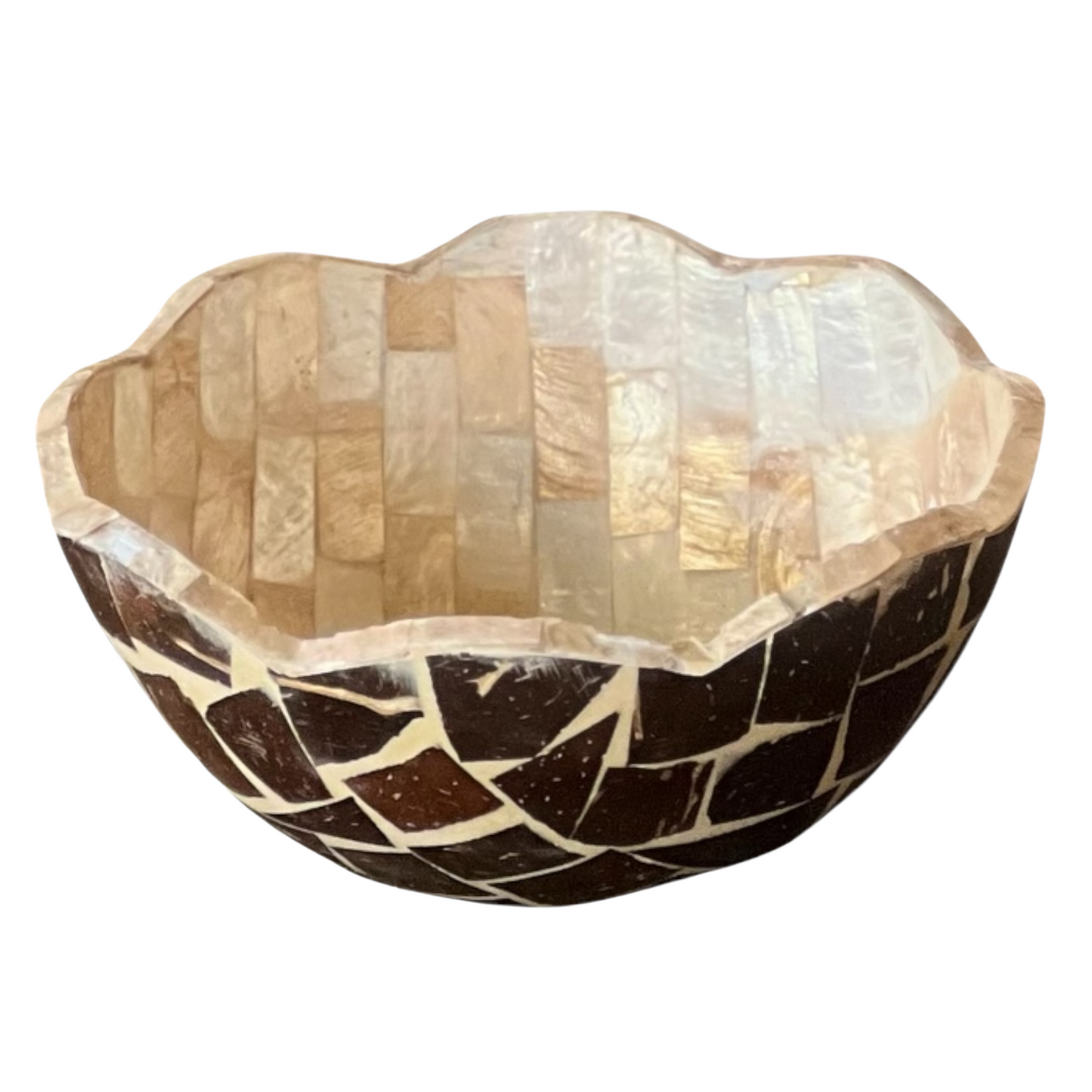 Handcrafted Coconut Bowl with Mother-of-Pearl Interior