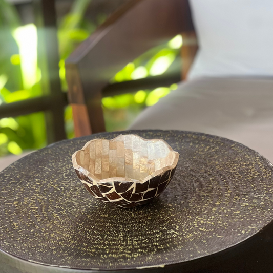 Handcrafted Coconut Bowl with Mother-of-Pearl Interior