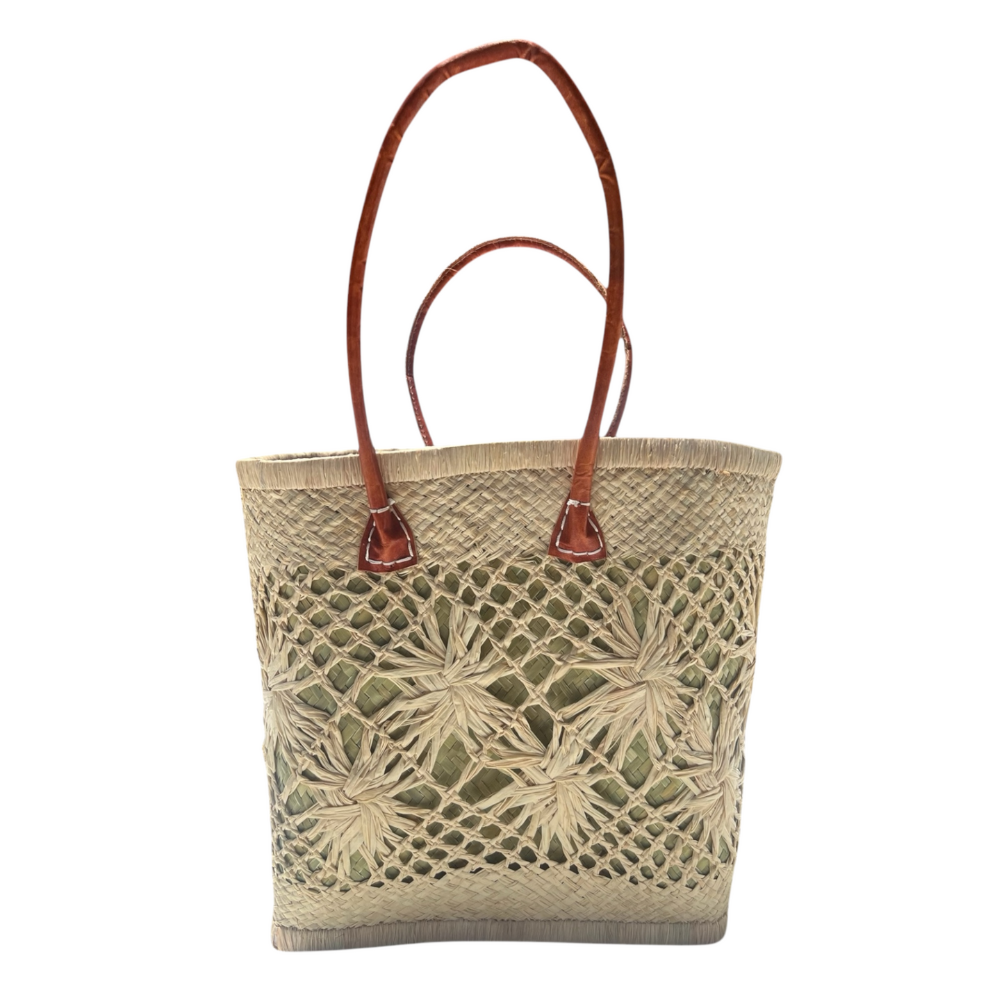 Organic Plant-Based Straw Tote Bag with Cactus Leather Handles